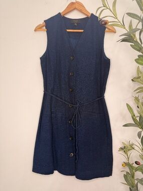 Banana Republic Factory Navy Linen Blend Button Front Belted Mini Dress M